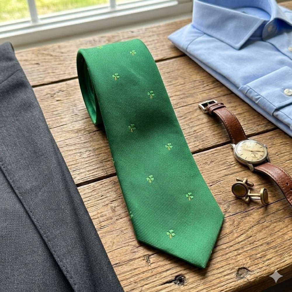 Vintage CTC Irish Shamrock 2.75" Necktie Green St. Patrick;s Day Made In Ireland